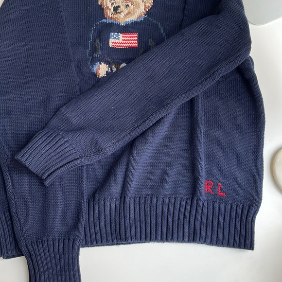 Polo Ralph Lauren Iconic Bear American Flag Cotton Linen Sweater - Picture 2 of 4